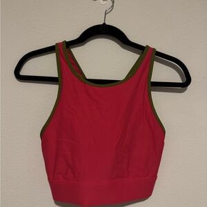 Fabletics Pink and Green Sports Bra with Racerback Design